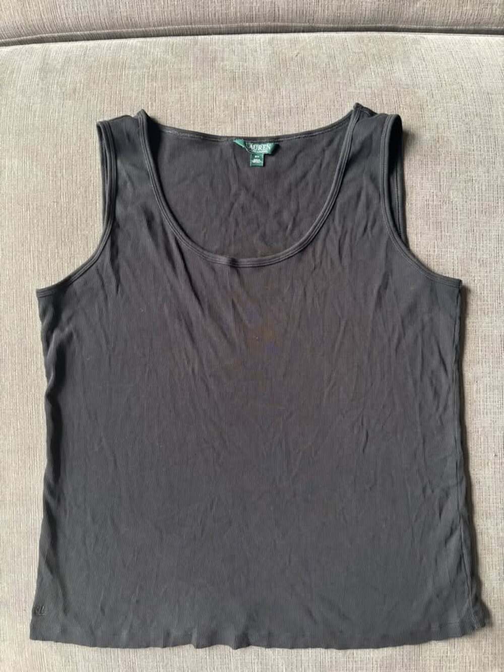 Lauren Ralph Lauren Black Ribbed Tank Top Scoop Neck Plus Size 2X 100% Cotton